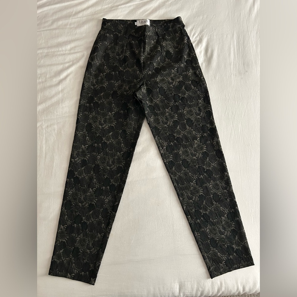 Vintage Women’s Leone Grey Brocade Embellished Pants Size 42 US 6
